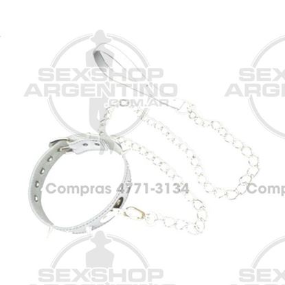 Collar Blanco con cadena y Puas